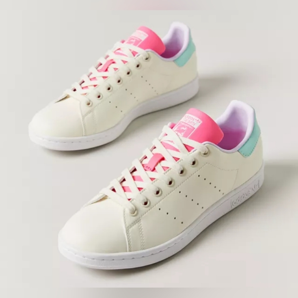 Adidas Stan Smith Pastel Off White Leather Lace Up Sneakers Multicolor 7.5